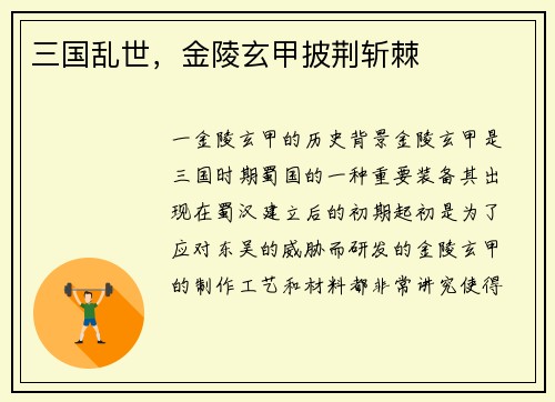 三国乱世，金陵玄甲披荆斩棘